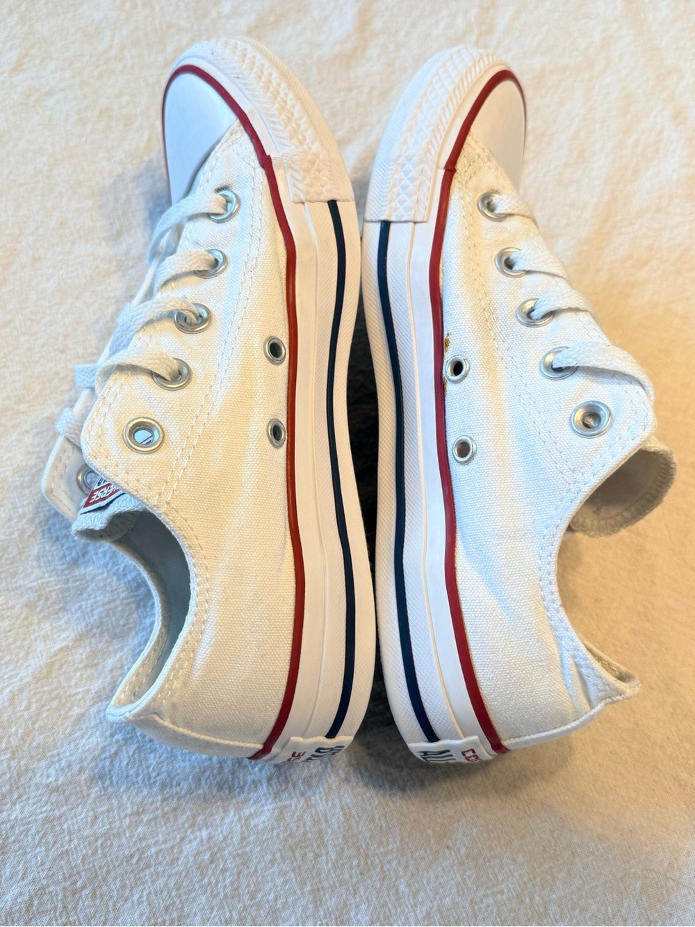 Converse White Low Top Sneakers with Red & Navy Trim - Picture 5 of 8